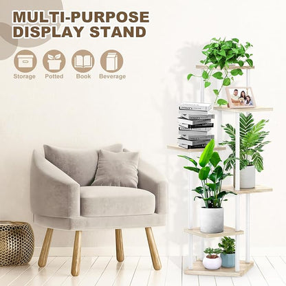 6 Tier Plant Stand Indoor, Thickened Metal Wood Corner Plant Shelf Stands - Image 3