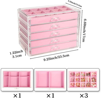 5 Drawers Clear Jewelry Box for Women and Girls, Acrylic Earring Holder - Image 5