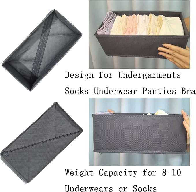 Sock Drawer Organizer Set of 3 Pack Gray, Closet Foldable Dresser Storage Bins - Image 4