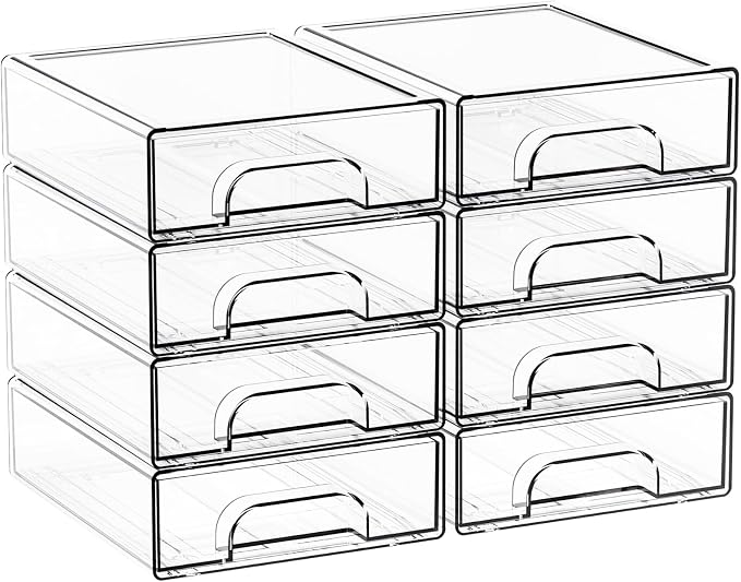 Yieach 2.2'' Tall Acrylic Clear Stackable Storage Drawer Organizer, 8 Pack Desk - Image 9
