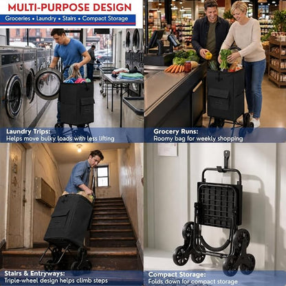Shopping Cart, Super Loading Stair Climber 220 lbs Capacity, Grocery Foldable - Image 9