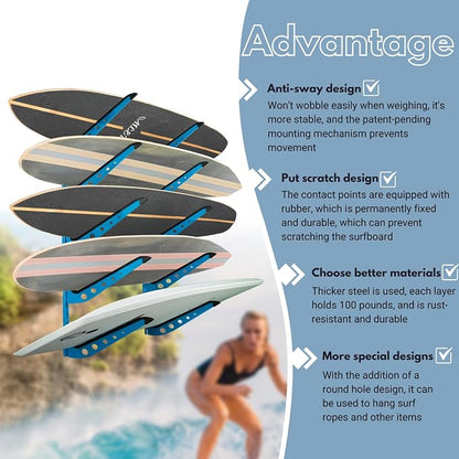 Snowboard Wall Mount, Adjustable 5/6 Board Surfboard Rack, Surfboard Wall - Image 2