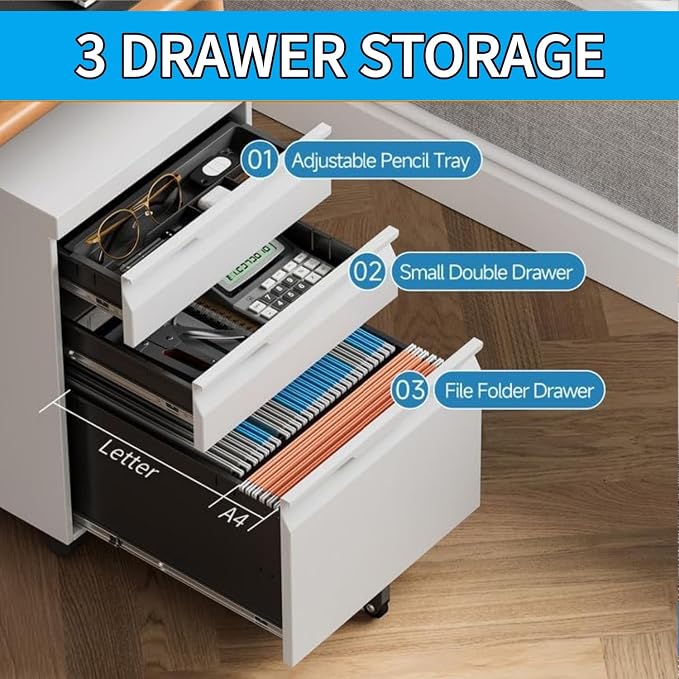 3 Drawer Mobile File Cabinet - Image 5