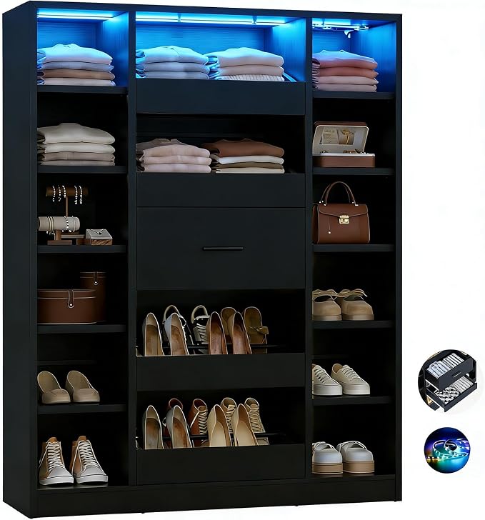 Besiost 40" Closet System with Lights, Wood Closet Organizer with 5 Drawers | by Besiost
