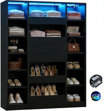 Besiost 40" Closet System with Lights, Wood Closet Organizer with 5 Drawers | by Besiost
