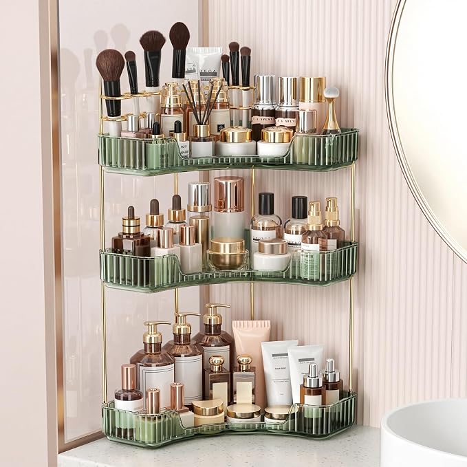 BEFSOP Corner Bathroom Counter Organizer, Upgraded 3-Tier Makeup Organizer by Homelifeassistant