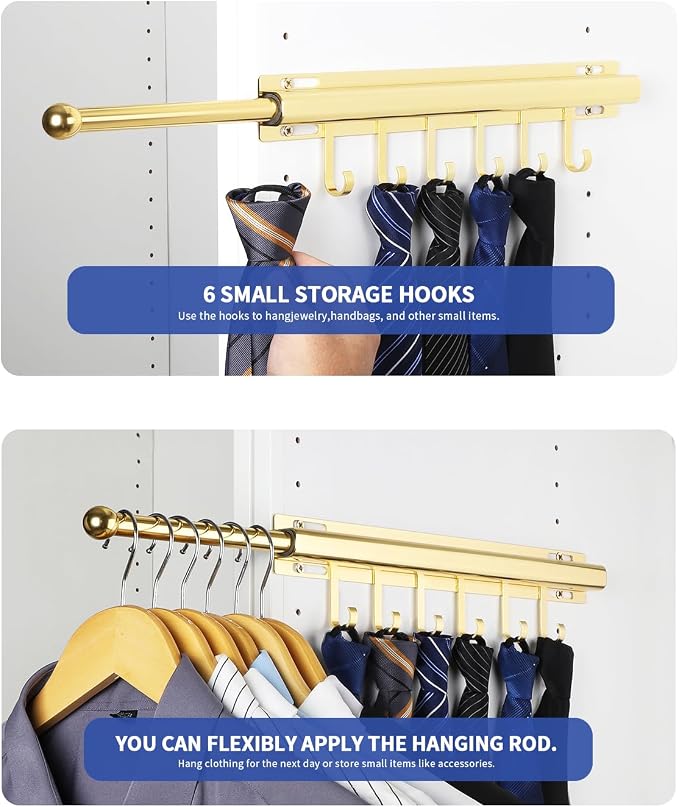 BaiNong Valet Rod for Closets Pull Out 16.5" Gold - Image 3