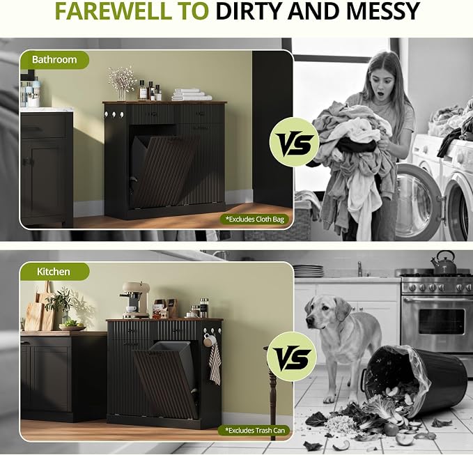 Double Tilt Out Trash Can Cabinet, 20 Gallon Fluted Laundry Hamper Cabinet - Image 6