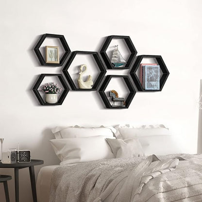CADUKE Hexagonal Floating Shelves Set of 6, Wood Storage, Honeycomb Shelf - Image 5