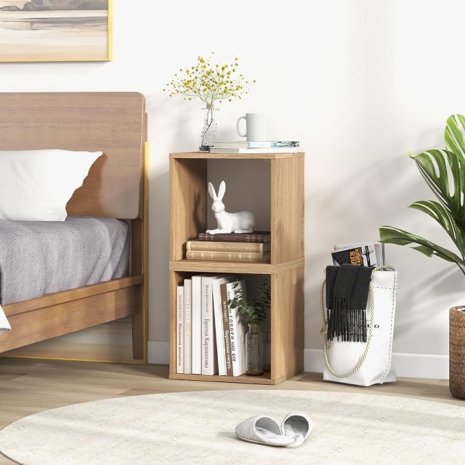 2 Stackable Cubes Bookcase, Wooden Cubby Storage Organizer - Image 2