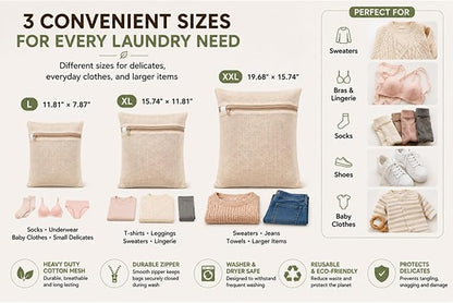 Cotton Mesh Laundry Bags, Clothes and Shoes, Natural Breathable Washer and - Image 2