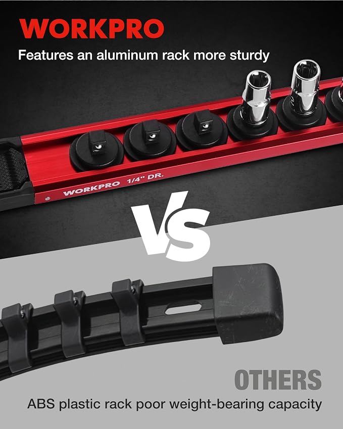 WORKPRO Magnetic Socket Organizer, 1/4" Drive Aluminum Alloy Socket Holder - Image 4
