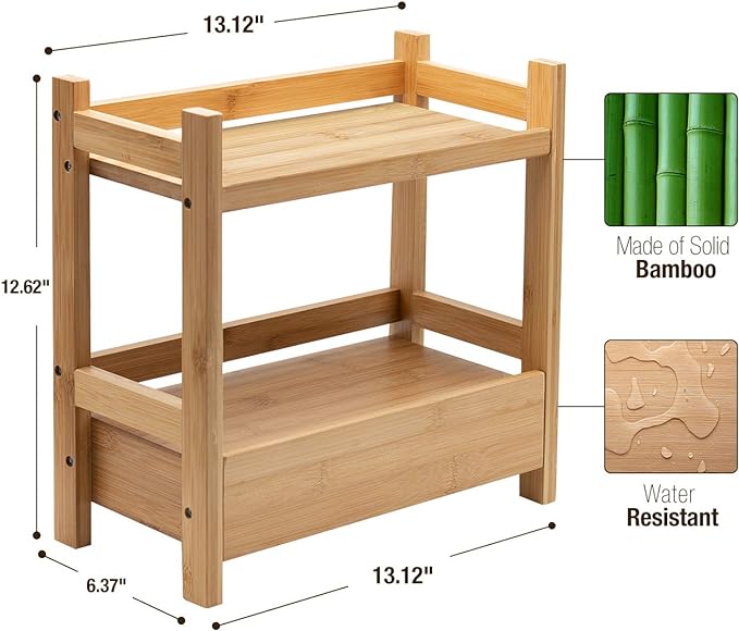 Sorbus Bamboo Bathroom Counter Organizer – 2-Tier Shelf - Image 3