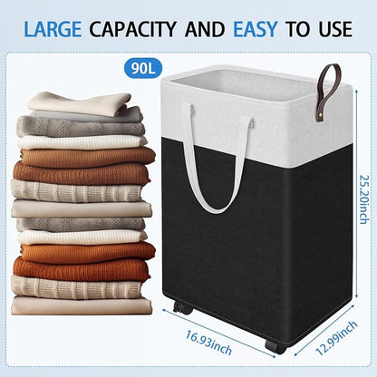 HomeHacks Laundry Basket with Wheels, Rolling Laundry Hamper, Collapsible & - Image 2