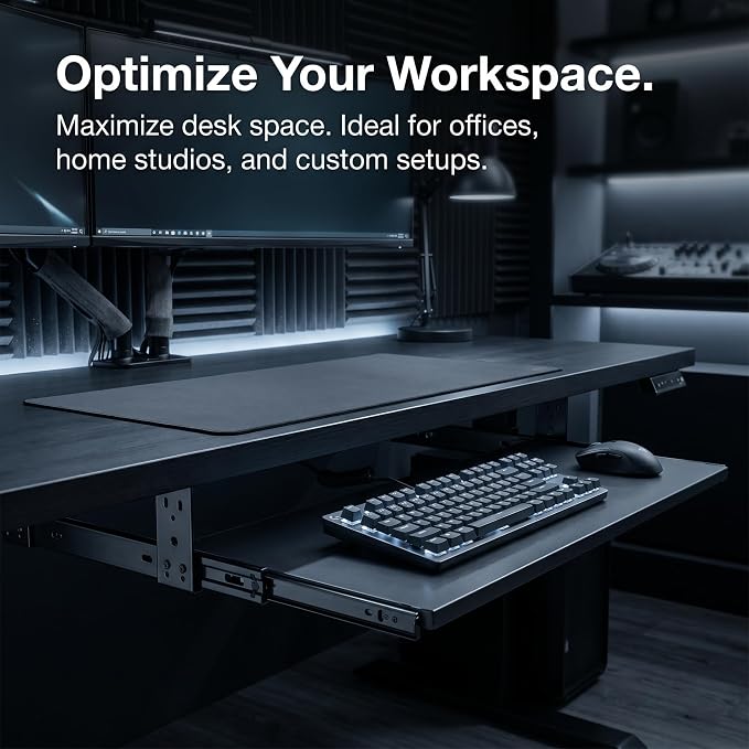 1 Set Underdesk Keyboard Tray Sliding Rails, 14-23 Inch Heavy Duty Steel Drawer - Image 4