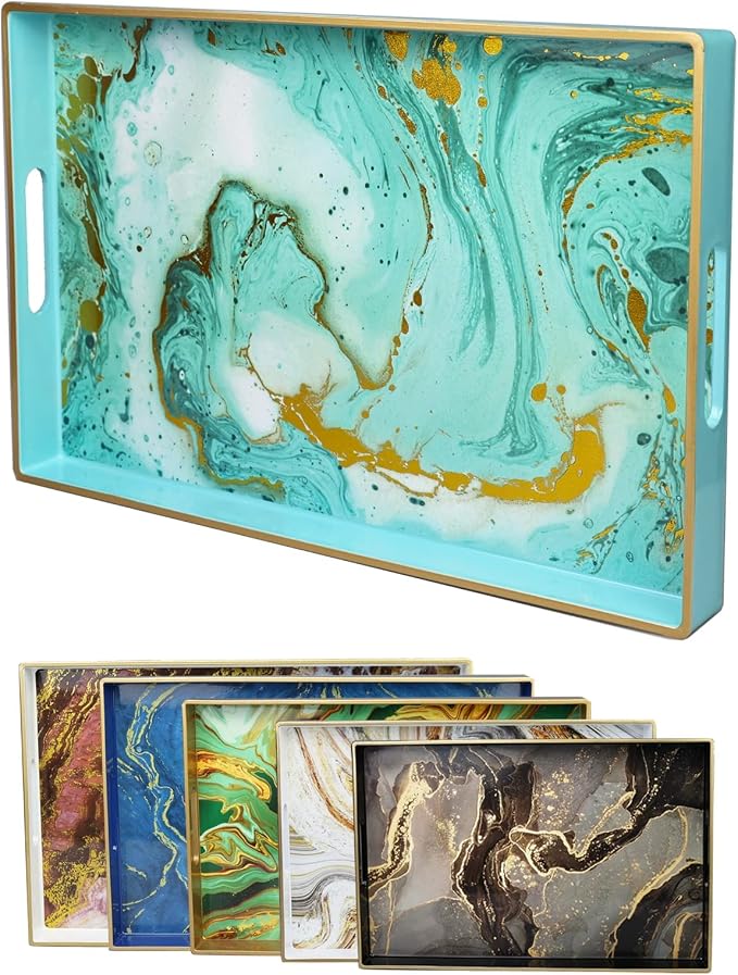 Turquoise Marbling Decorative Tray by Leemxiiny
