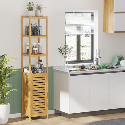 Storage Tall Slim Cabinet with Shutter Door and 3 Tier Shelves, Freestanding - Image 8