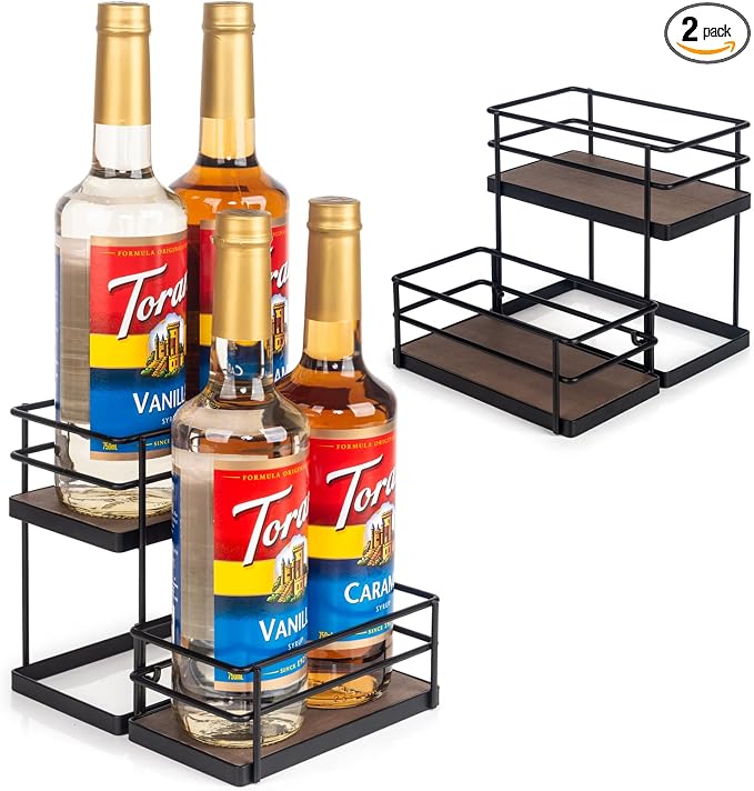4 Bottle Capacity Coffee Syrup Organizer 2 Tier Coffee Syrup Stand Shelf by kimilus