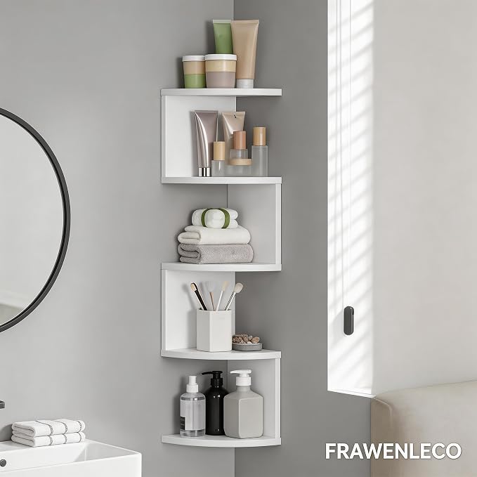 No-Drill Modern Corner Shelf Wall Mount, 5-Tier Floating Storage Rack, Corner - Image 8