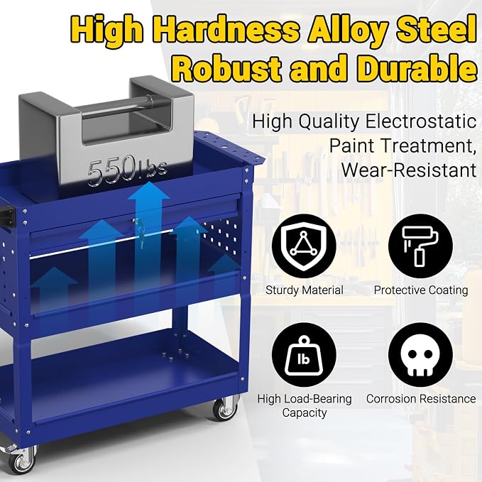 3 Tier Rolling Tool Cart on Wheels, 550 LBS Tool Cart - Image 2