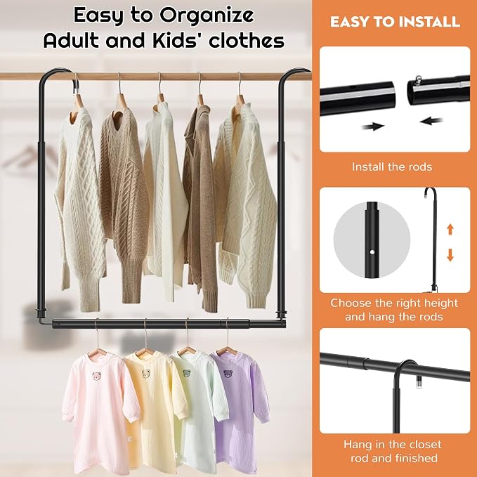 Hanging Closet Rod Adjustable Width Height Closet Rods - Image 6