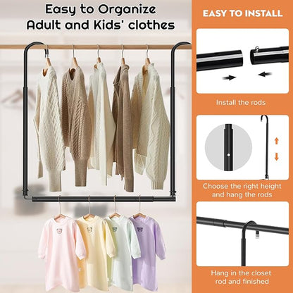 Hanging Closet Rod Adjustable Width Height Closet Rods - Image 6