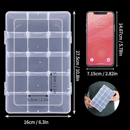 Bead Organizer Storage 2 Pack 15 Grid Clear Plastic Tackle Box Adjustable | - Image 2