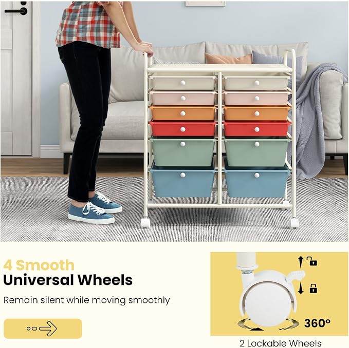 Giantex 12 Drawer Rolling Storage Cart Tools Scrapbook Paper Office School - Image 7