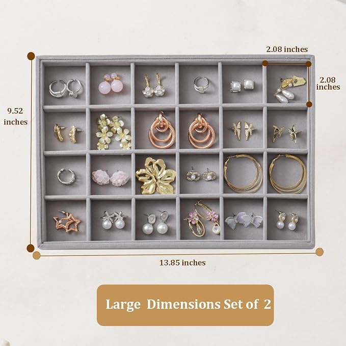 Large Velvet Jewelry Tray 2 Pack Stackable Jewelry Display Drawer Inserts Trays - Image 3