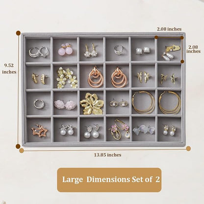 Large Velvet Jewelry Tray 2 Pack Stackable Jewelry Display Drawer Inserts Trays - Image 3