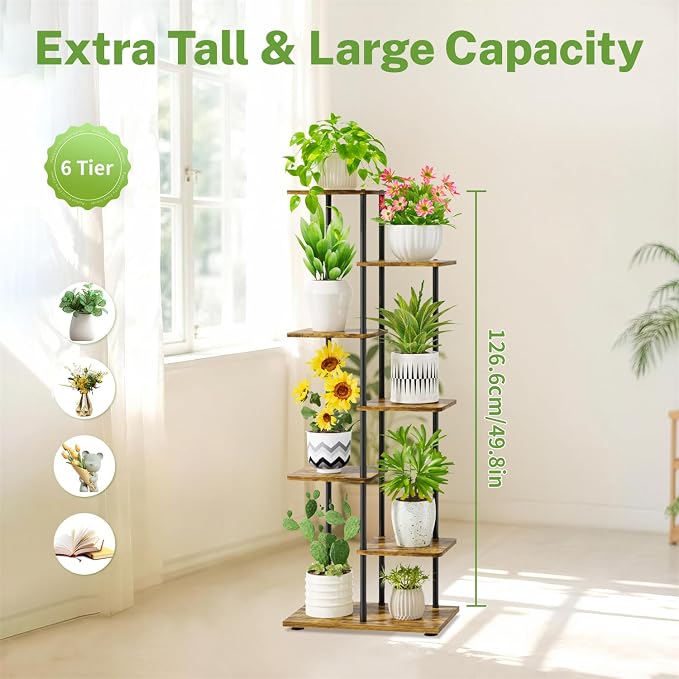 iDavosic.ly 6 Tier Tall Plant Stand Indoor, Tiered Corner Metal Wood Multiple - Image 7