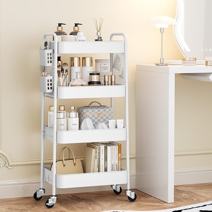 TOOLF 4 Tier Rolling Cart with Pegboard, Metal Storage Organizer Cart with - Image 3