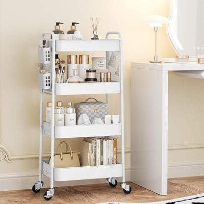 TOOLF 4 Tier Rolling Cart with Pegboard, Metal Storage Organizer Cart with - Image 3