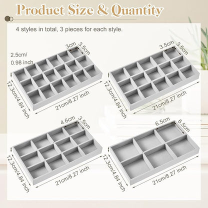 Junkin 12 Pcs Jewelry Tray Velvet Stackable Jewelry Organizer Trays Divided - Image 2