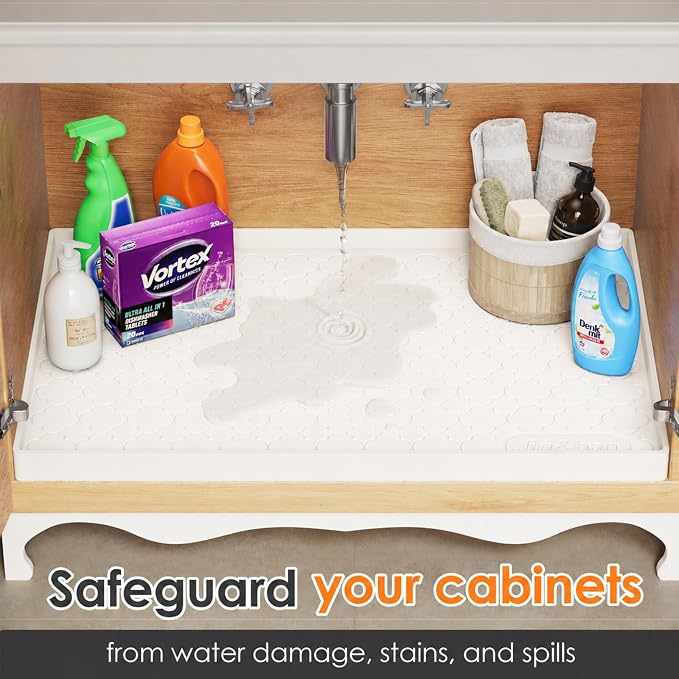 Jin&Bao Waterproof Under Sink Mat 34" x 22", Thick Silicone Mat Cabinet - Image 5