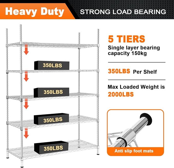 Land Guard 5 Tier Chrome Storage Racks and Shelving - Image 4