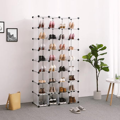 SONGMICS Shoe Rack with 32 Cubes, Interlocking Plastic Shoe Organizer, DIY - Image 4