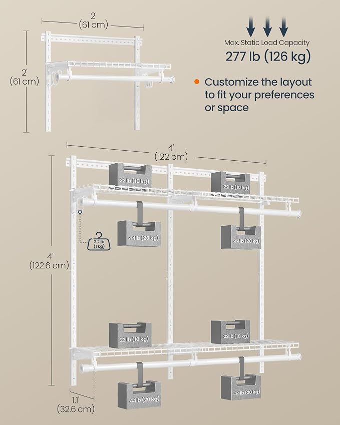 SONGMICS HOME Closet System, Closet Insert Organizer, 2-4 ft, Adjustable Metal - Image 3