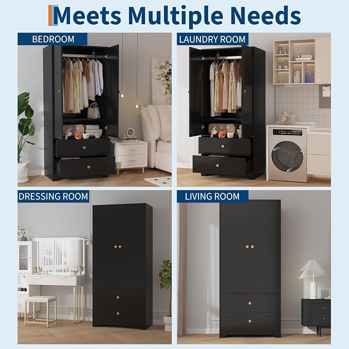 Garvee 71" Armoire Wardrobe Closet, Modern Wooden Bedroom Armoire - Image 6