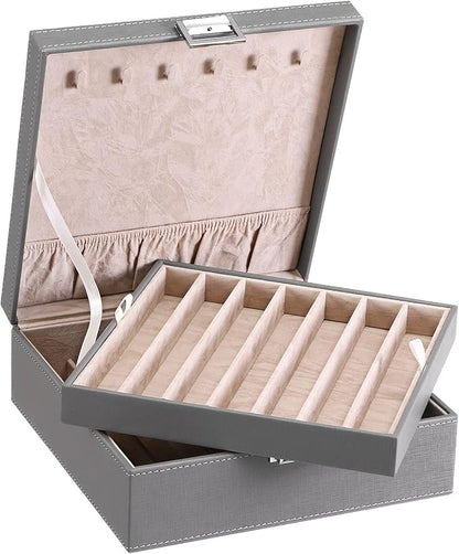 BEWISHOME 2-Layer Necklace Jewelry Box, Modern Style Necklace Storage, PU by BEWISHOME