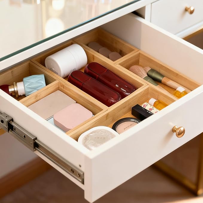 Vincona Bamboo Drawer Organizers Set, 5-Piece Multi-Use Wood Storage Organizers - Image 5