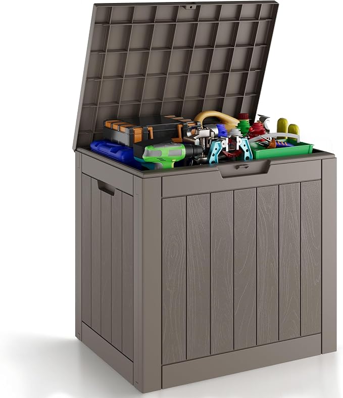 KAMABOKO Deck Box, 32 Gallon Resin Indoor and Outdoor Storage Boxes Waterproof by KAMABOKO