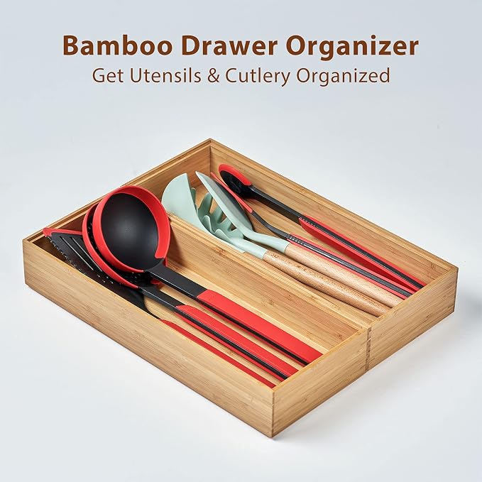 Umilife Bamboo Kitchen Drawer Organizer Boxes - Image 4