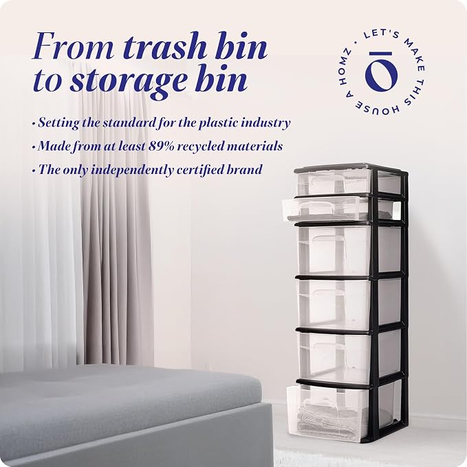 HOMZ 6 Drawer Plastic Storage & Organizer Tower | 4 Large & 2 Small Drawers | - Image 7