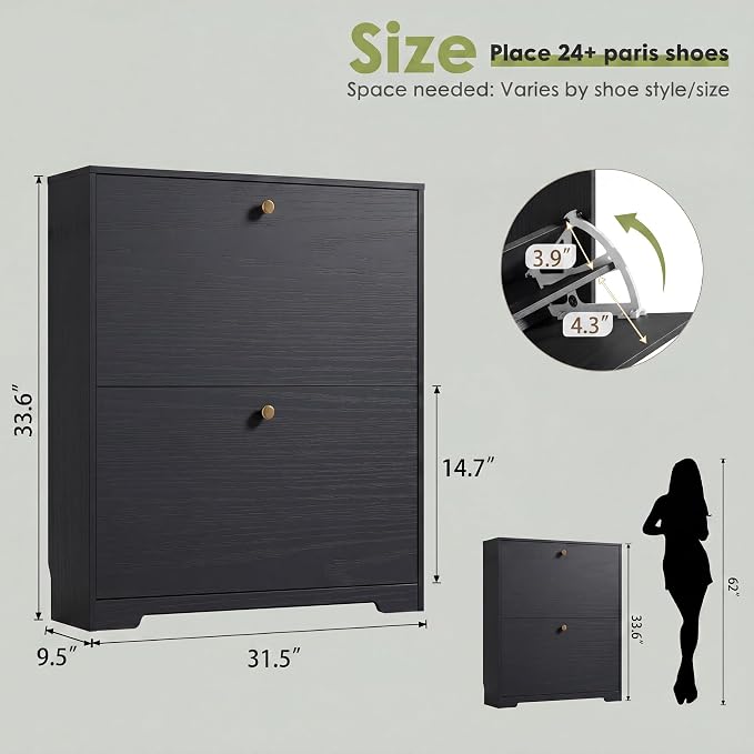 Nicetree Shoe Cabinet with 2 Flip Drawers, Narrow Shoe Organizer Cabinet - Image 2