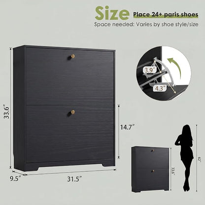 Nicetree Shoe Cabinet with 2 Flip Drawers, Narrow Shoe Organizer Cabinet - Image 2