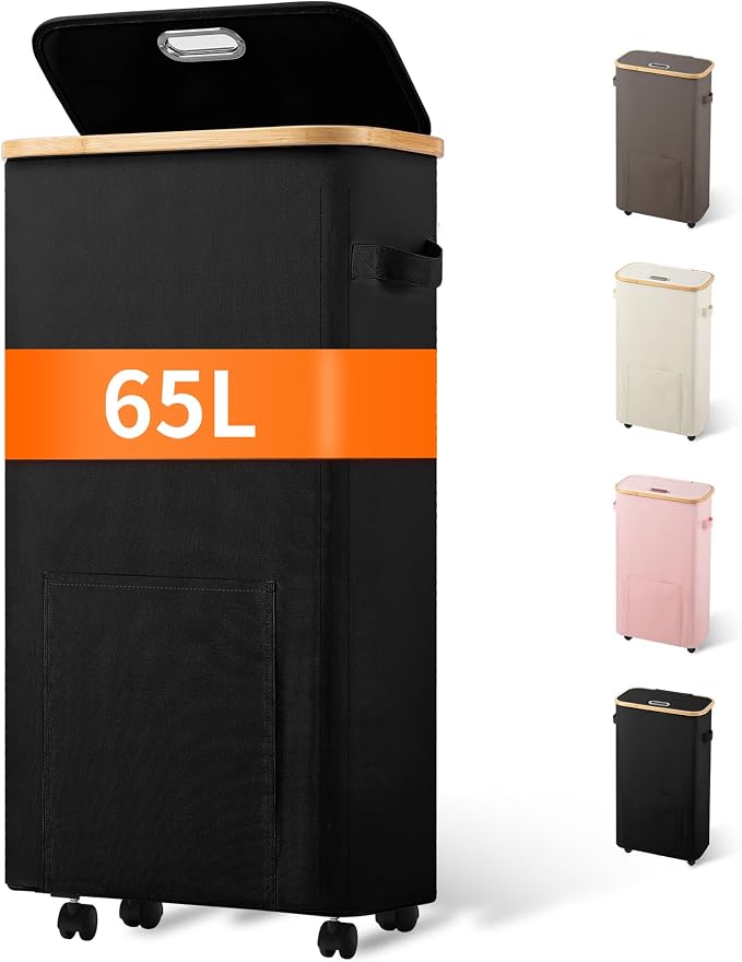 Vincona Laundry Basket with Wheels, Tall Dirty Clothes Hamper on Wheels by Vincona