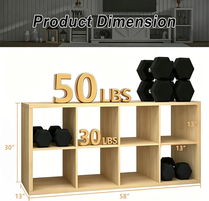 CTESNE【Wooden Thick Frame 8 Cube Storage Organizer Shelf - Image 3