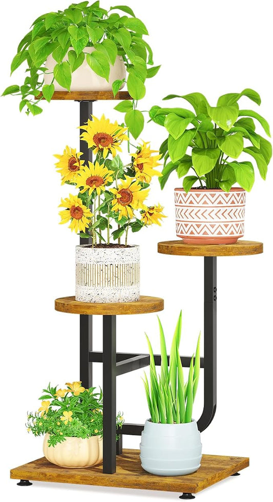 LASZOLA Black 3 Tier Tall Metal and Wood Plant Stand Indoor, Large Heavy Duty by LASZOLA