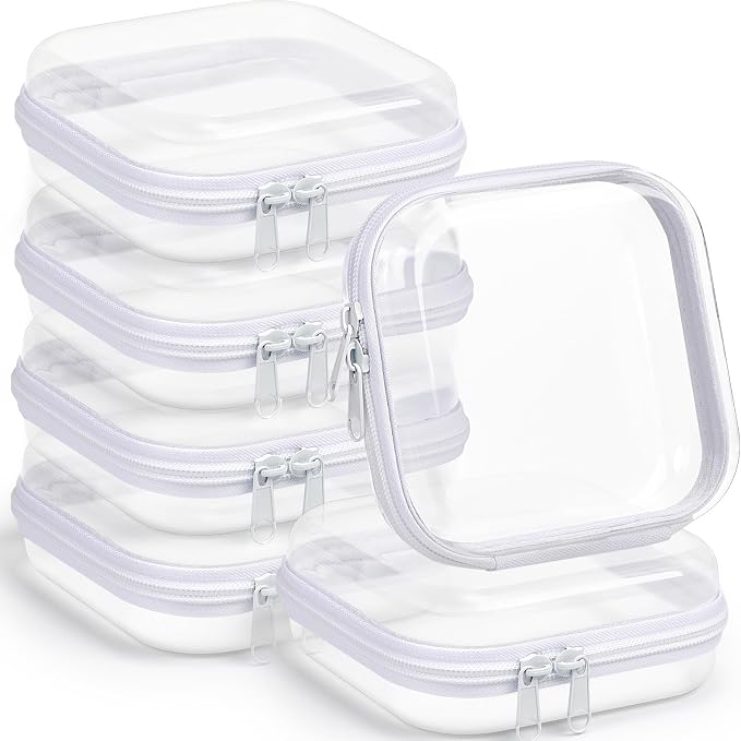 Sanwuta 6 Pcs Clear Hard Zipper Case Hard Plastic Zipper Pouches Transparent by Sanwuta